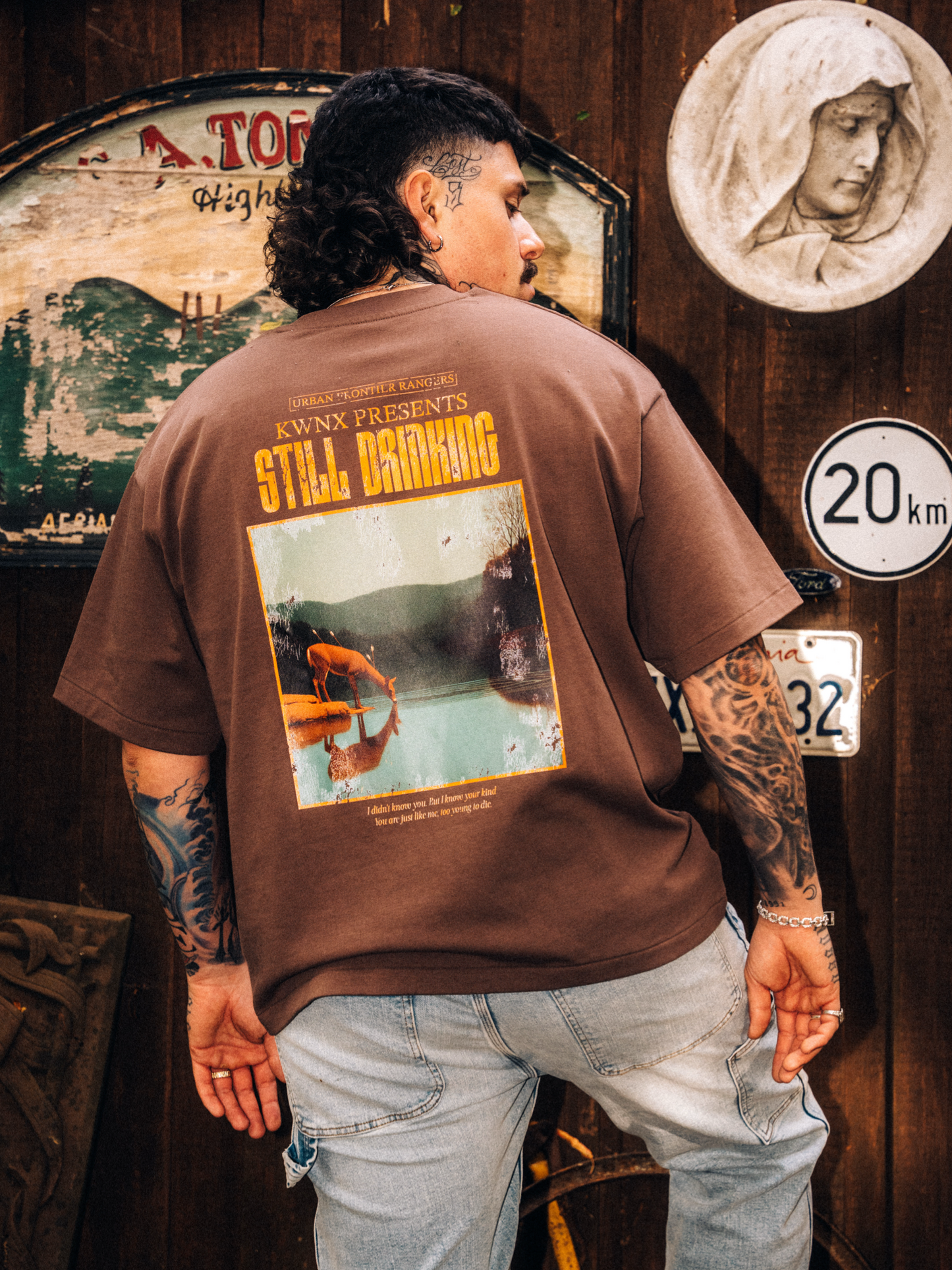„Still Drinking“ Boxy Shirt Tobacco Brown