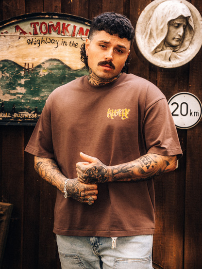 „Still Drinking“ Boxy Shirt Tobacco Brown